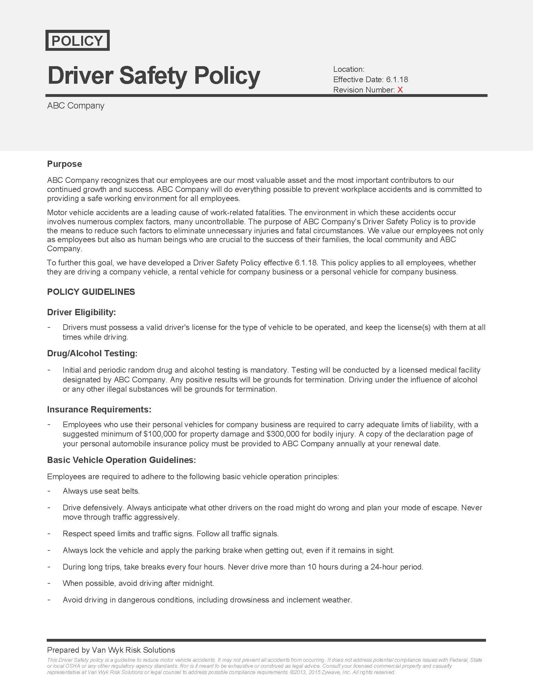 Driving Safety Program Template